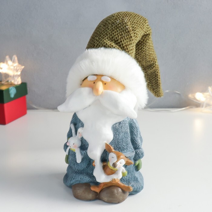 Сувенир "Дед Мороз в синей шубке со зверятами" 9х12х30 см #1