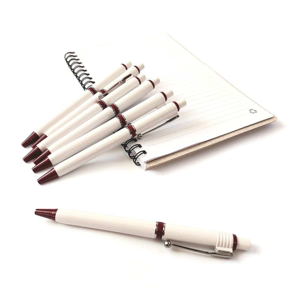 Шариковые ручки Raja бренда Stilolinea белые с бордовым 7 штук #1