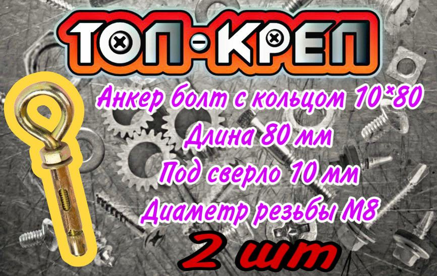 Анкер болт с кольцом, 10*80, 2шт #1