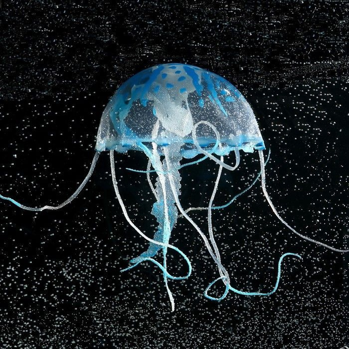 Декор для аквариума Медуза силиконовая, с неоновым эффектом, 10 х 10 х 20,5 см, синяя, 1 шт.  #1