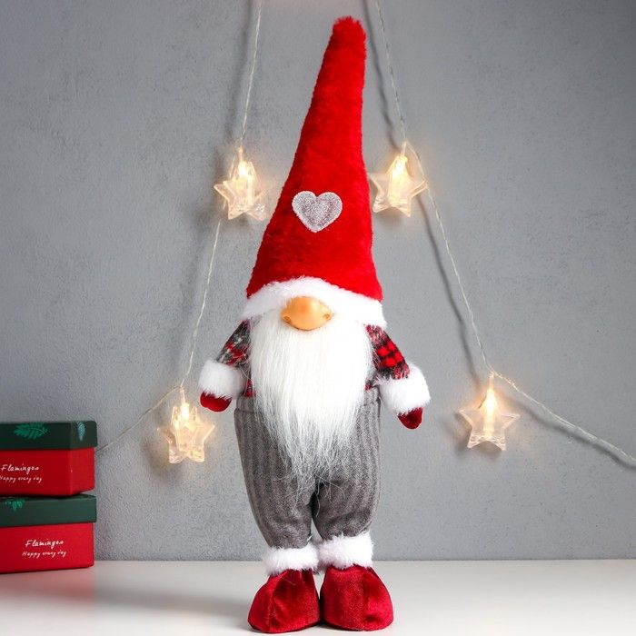 Кукла интерьерная "Дед Мороз только нос, в колпаке с сердечком" 43х16х10 см  #1