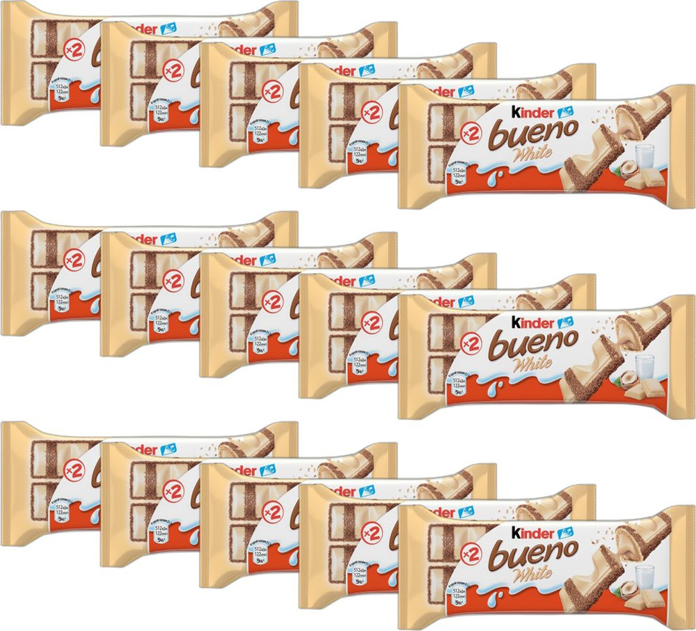 Вафли Kinder Bueno White в молочном шоколаде, комплект: 15 упаковок по 39 г  #1