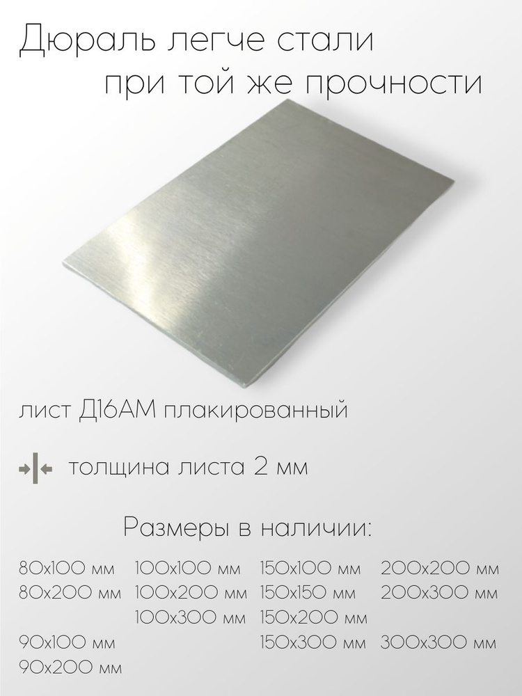 Алюминий дюраль Д16АМ лист толщина 2 мм 2x200x200 мм #1