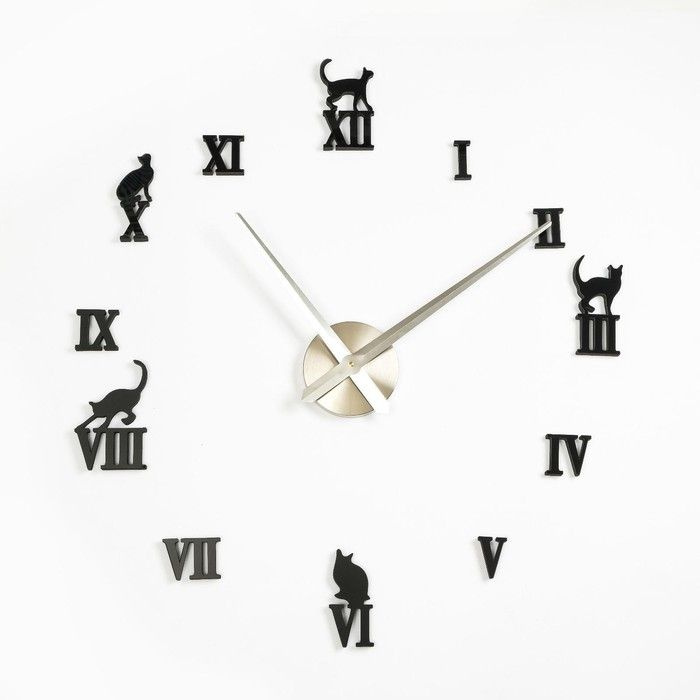 Часы-наклейка, DIY, Кошечки, плавный ход, d-120 см, 1 АА, черные  #1
