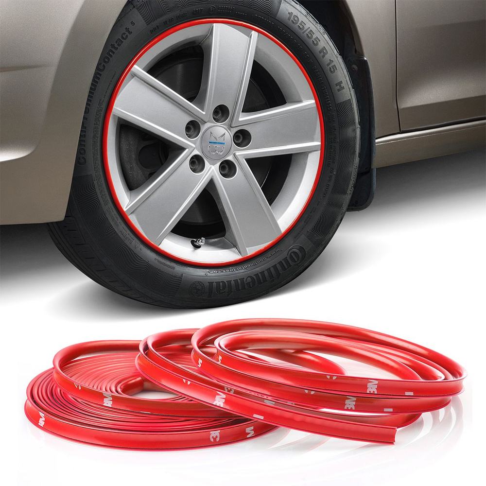 Молдинг защита дисков авто самоклеющийся ElectroKot WheelPro на 4 колеса красный  #1