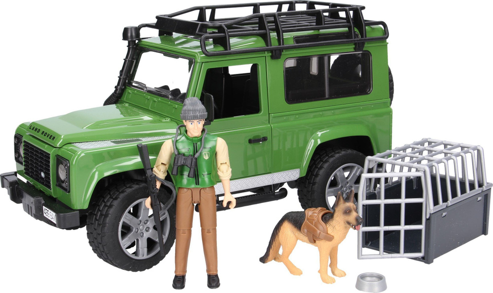 Машинка Bruder LandRover Defender с фигуркой лесника и собакой (02587)  #1