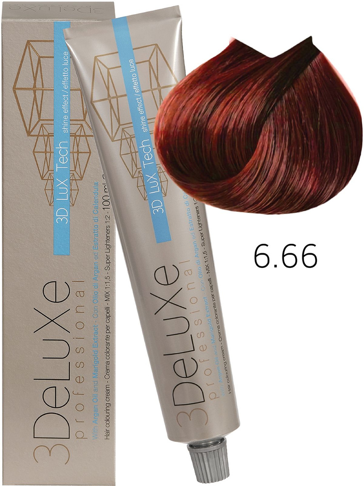 3DELUXE PROFESSIONAL 6.66 Крем-краска для волос ТЕМНЫЙ БЛОНДИН НАСЫЩЕННЫЙ КРАСНЫЙ, 100мл  #1