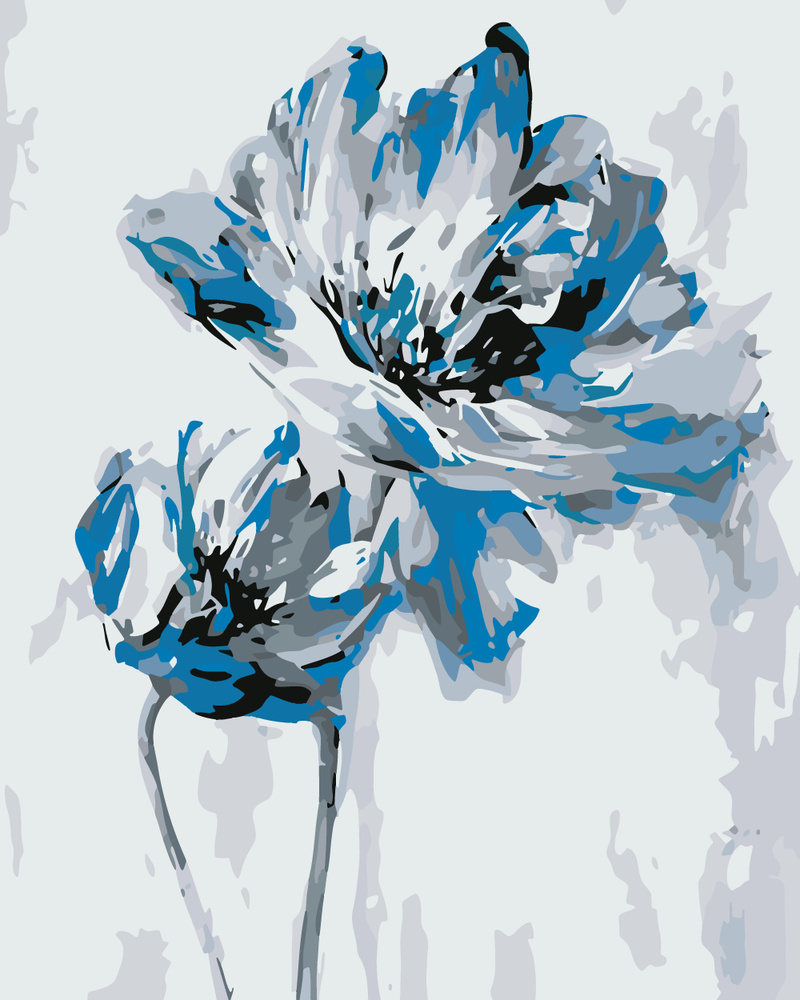 Картина по номерам Hobruk "Синие цветы", на холсте на подрамнике 40х50, раскраска по номерам, набор для #1