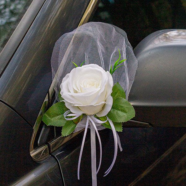 Украшения на ручки или зеркала свадебной машины кортежа молодоженов, банты с цветами на авто 2 шт. с #1