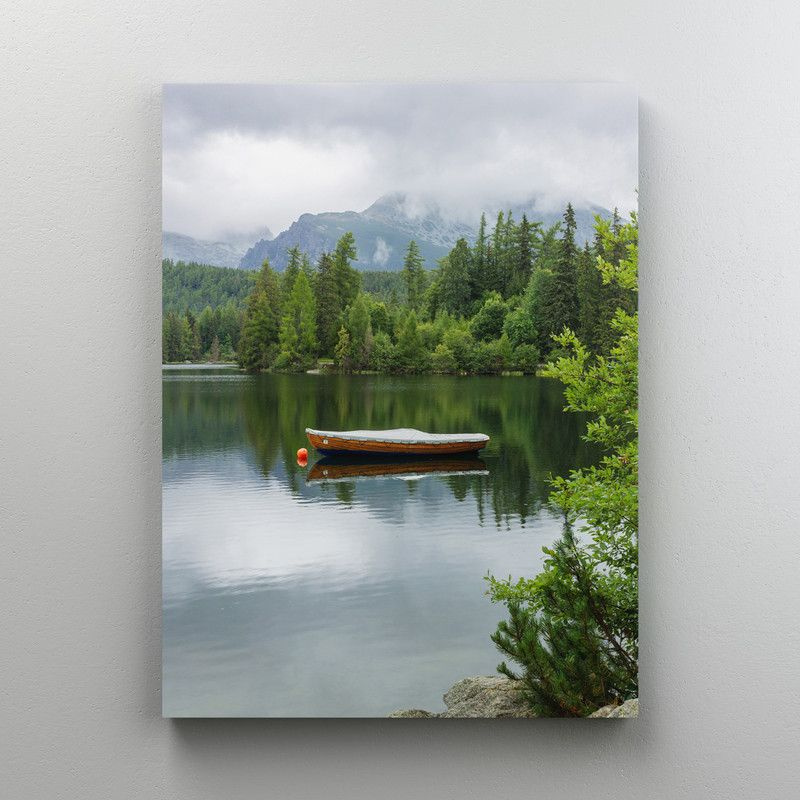 Интерьерная картина на холсте "Пейзаж в скандинавском стиле - лодка на озере" на подрамнике 60x80 см #1