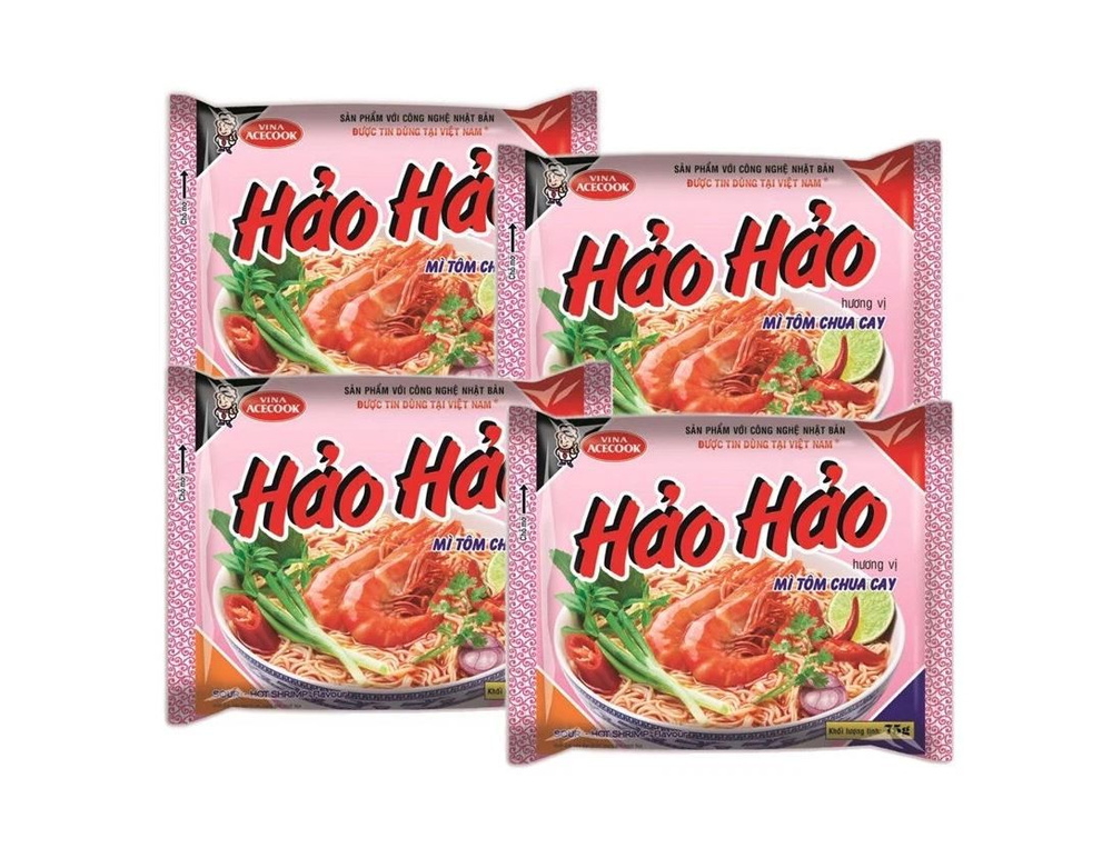 Лапша быстрого приготовления Hao Hao со вкусом креветки, острая, 4 шт. х 75 г, Вьетнам  #1