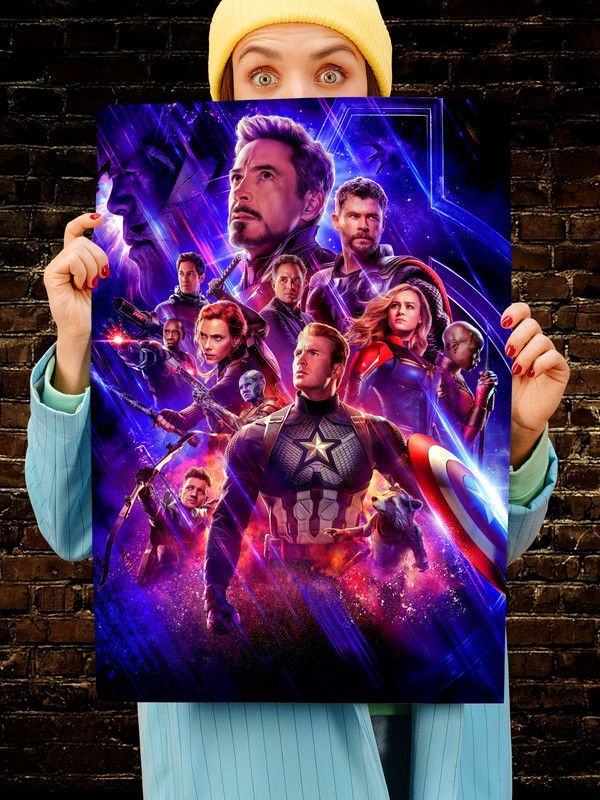 Постер интерьерный Мстители 2, 70х46 см. Матовый яркий. The Avengers Все вместе Железный человек Тони #1