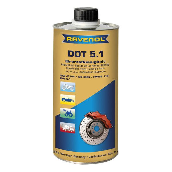 Жидкость тормозная RAVENOL DOT 5.1 (1 литр) для тормозных систем автомобилей (4014835-6-92-213)  #1