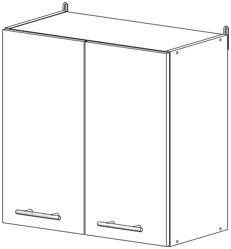 Навесной кухонный шкаф шириной 600 мм высотой 600 мм, с 1 полкой, 2 двери ЛДСП цвета "Белый матовый", #1