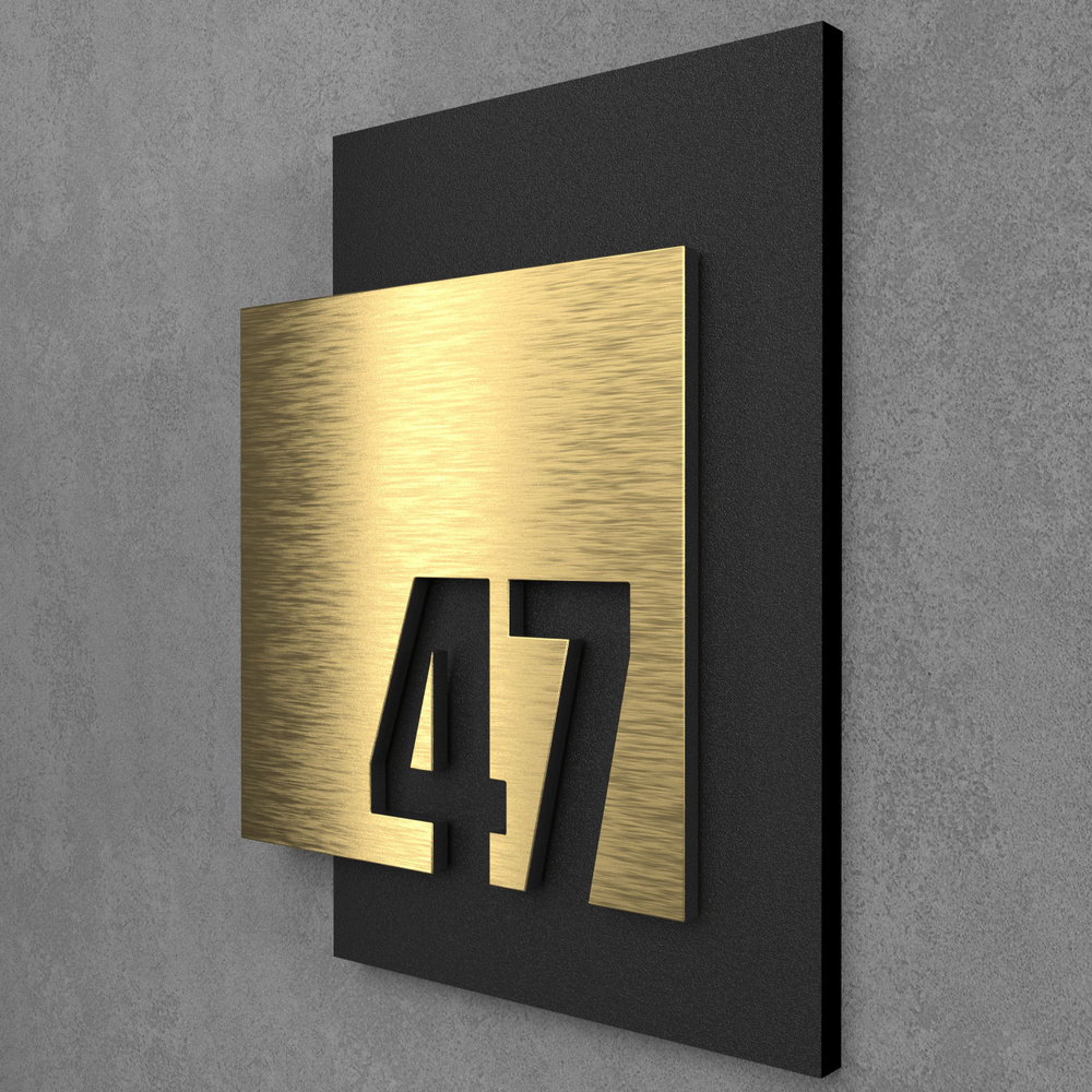Цифры на дверь квартиры, табличка самоклеящаяся номер 47, 15х12см, царапанное золото  #1