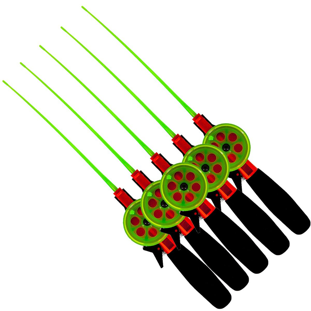 Удочка зимняя (5 шт) WestMan 55 АБС/ПК (ручка неопрен, хлыст 20 см) цв. Зелёный/Красный / НОВИНКА / Рыбная #1