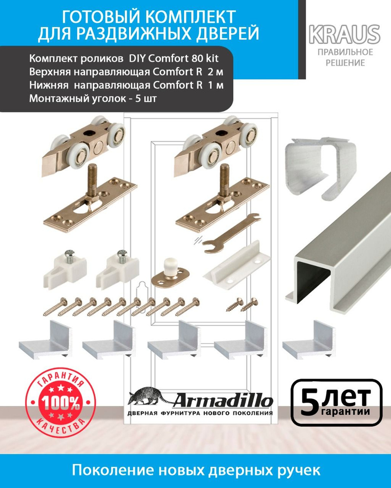 Готовый комплект для раздвижных дверей DIY Comfort 80/4 kit Armadillo (Армадилло) + верхняя направляющая #1
