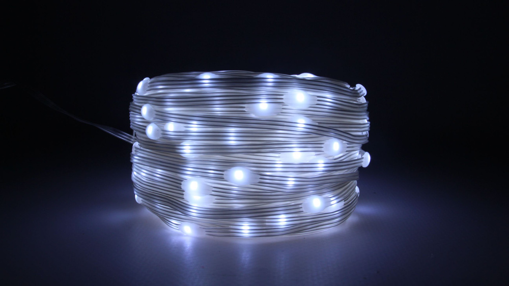 Новогодняя гирлянда уличная леска "капли" 1000 LED, белая, прозрачный провод, 100 м, 8 режимов  #1