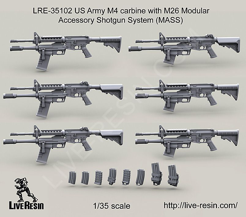 Live Resin Карабин армии США M4 с подствольным дробовиком М26, 1/35, Сборная модель  #1