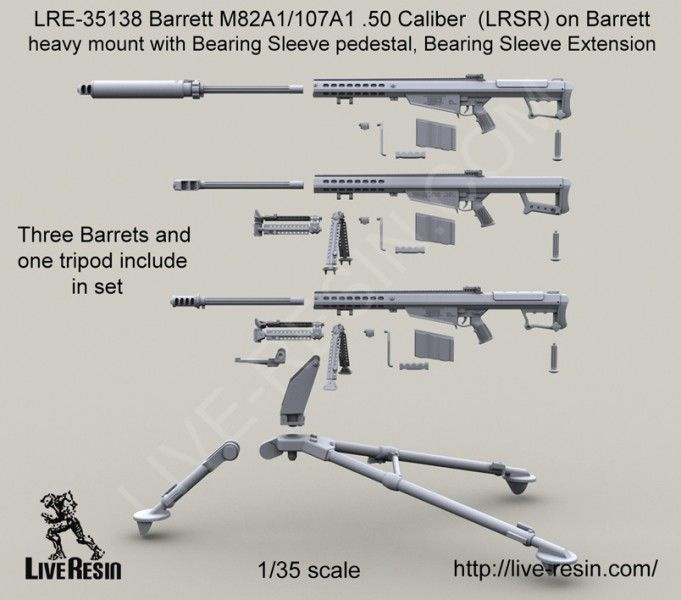 Live Resin Крупнокалиберная снайперская винтовка Barrett M82A1/107A1 .50 калибр на треноге M3, 1/35, #1