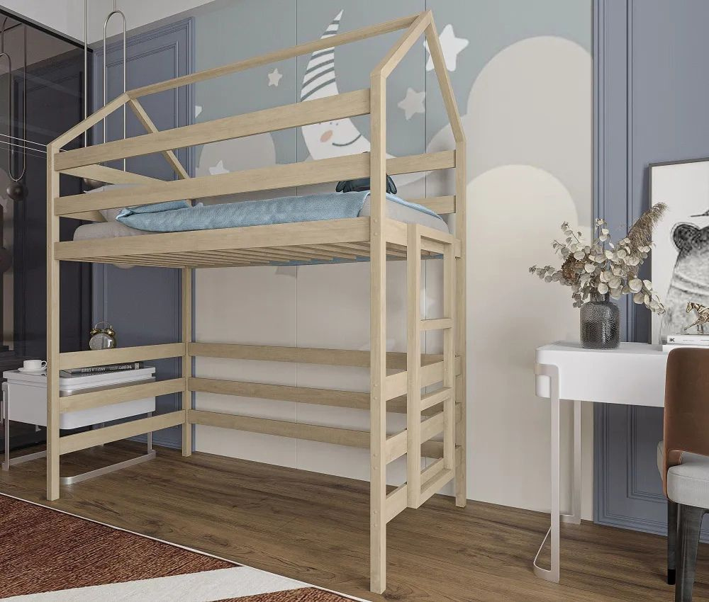 Кровать детская, подростковая "Чердак", спальное место 180х90, из массива, натуральный цвет  #1