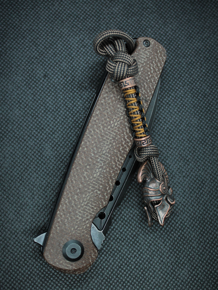 Темляк для ножа из паракорда с бусиной "Шлем Спартанца" петелька 7 см  #1