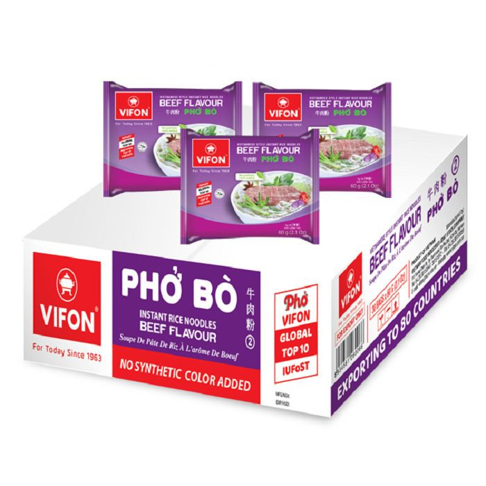 PHO BO рисовая лапша быстрого приготовления. Вкус говядины (VIFON), 60гр. 30 штук.  #1