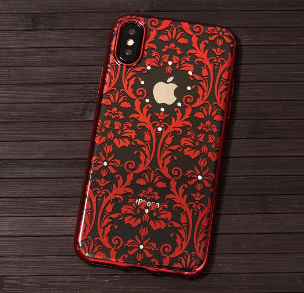 Чехол Devia для iPhone Xs, iPhone X Crystal Baroque, прозрачный с красными узорами  #1