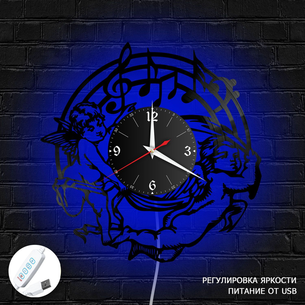 Настенные часы RedLaser "Музыка из винила с синей подсветкой, №18", 30 см  #1