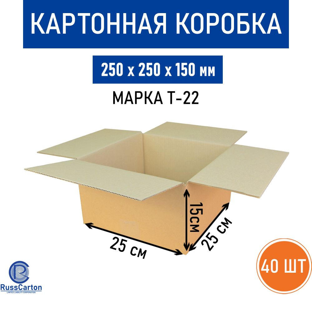 Картонная коробка для хранения и переезда RUSSCARTON, 250х250х150 мм, Т-22, 40 шт  #1