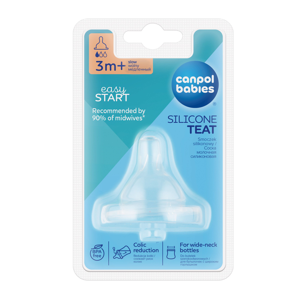 Соска Canpol Babies анатомическая для бутылочек с широким горлом EasyStart силикон, 1 шт, медленный поток, #1
