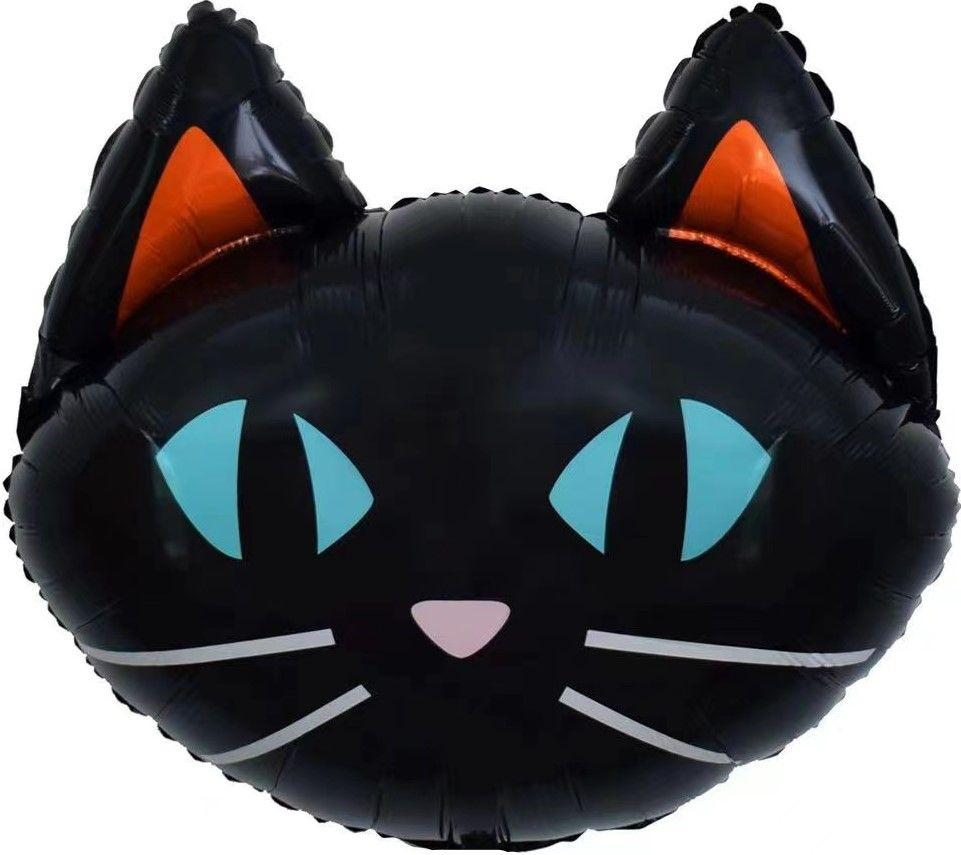 Шар фольгированный фигурный воздушный (26''/66 см) Фигура, Голова, Кошка с голубыми глазами, Черный, #1