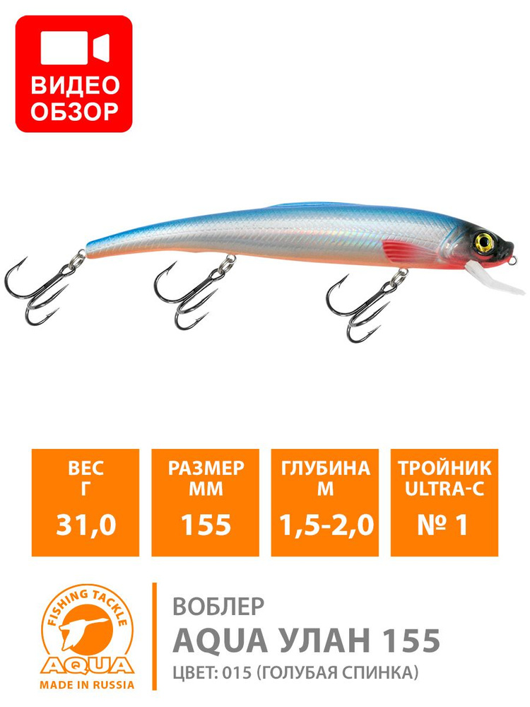 Воблер для рыбалки AQUA УЛАН 155mm, вес - 31,0g, цвет 015 (голубая спинка)  #1