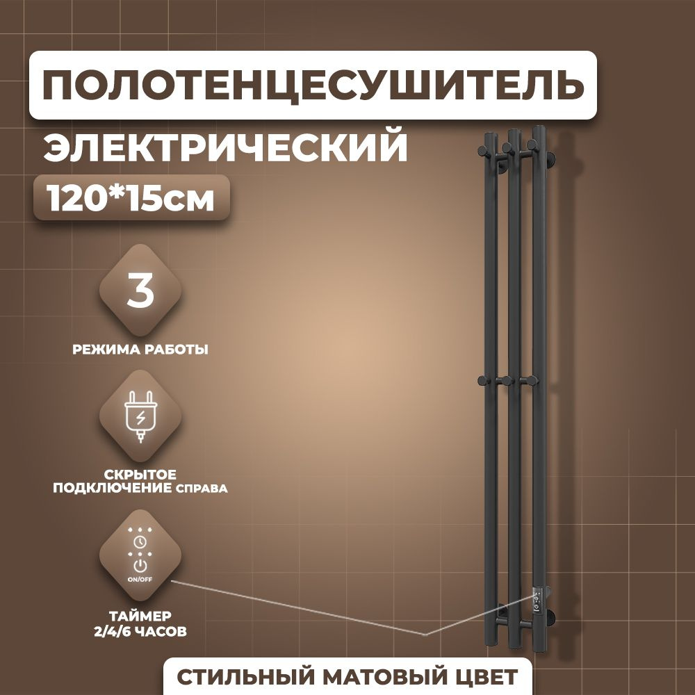 Полотенцесушитель электрический Маргроид Лина Inaro 3 секции, 120х15, таймер, скрытый монтаж, правое #1