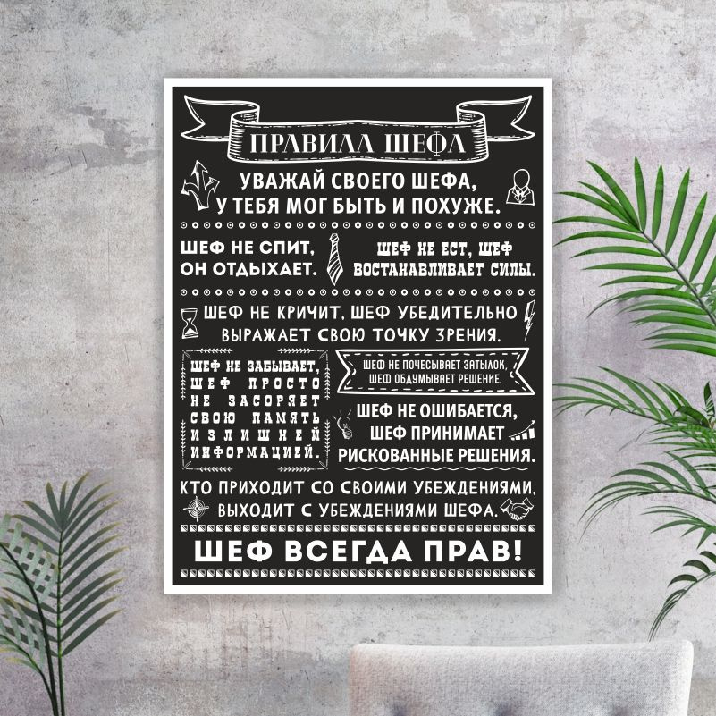 Постер для интерьера "Правила Шефа" 40 х 50 см картина на стену для кухни / дома / спальни  #1