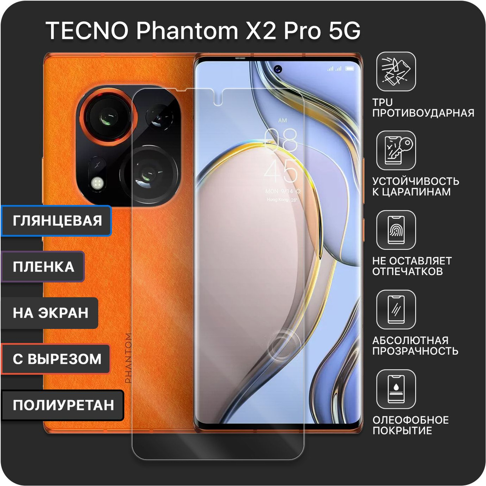 Гидрогелевая полиуретановая защитная пленка для TECNO Phantom X2 Pro / С вырезом под камеру - под чехол #1