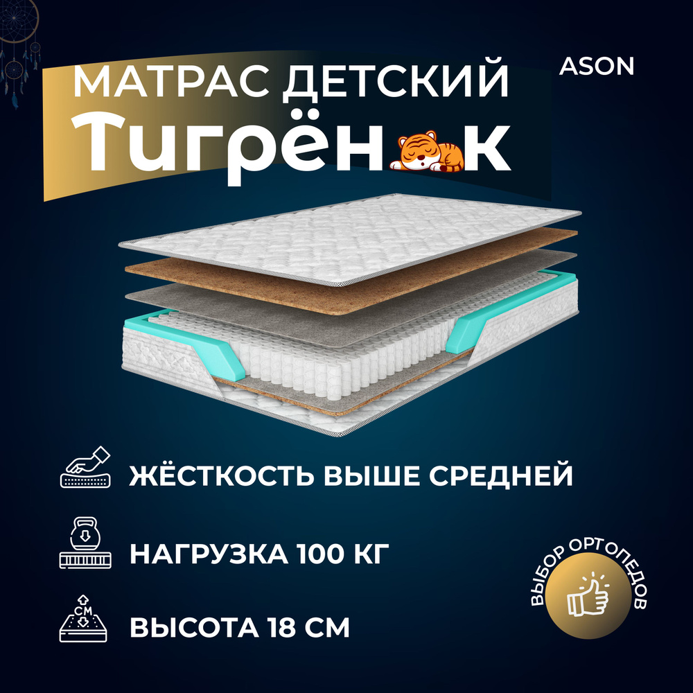 Ason Матрас Тигренок S500, С зональным пружинным блоком, 60х135 см  #1