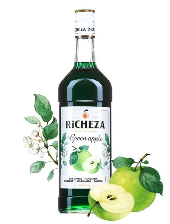 Сироп RICHEZA Зеленое яблоко для кофе, коктейлей, десертов, лимонада и мороженого, 1 л  #1