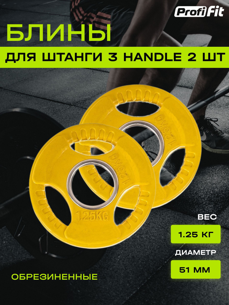 Диски (блины) для штанги обрезиненные PROFI-FIT, цветные 3 HANDLE D-51, 1,25 кг, 2 шт.  #1