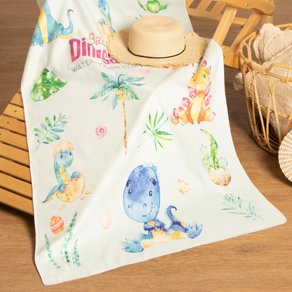 Этель Пляжные полотенца Пляжный текстиль, Полиэстер, 75x140 см, белый, розовый, 1 шт.  #1