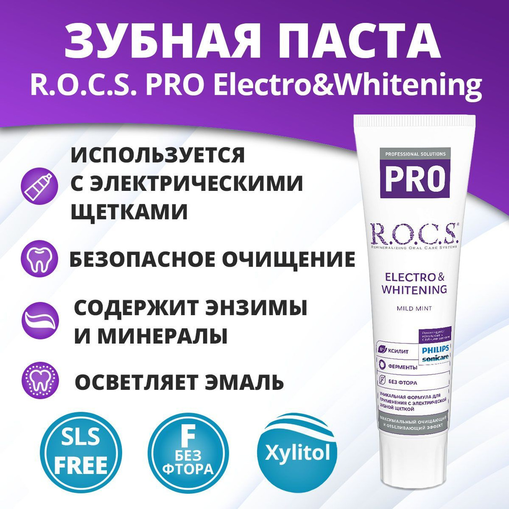 Зубная паста R.O.C.S. PRO Electro&Whitening для электрических щеток #1