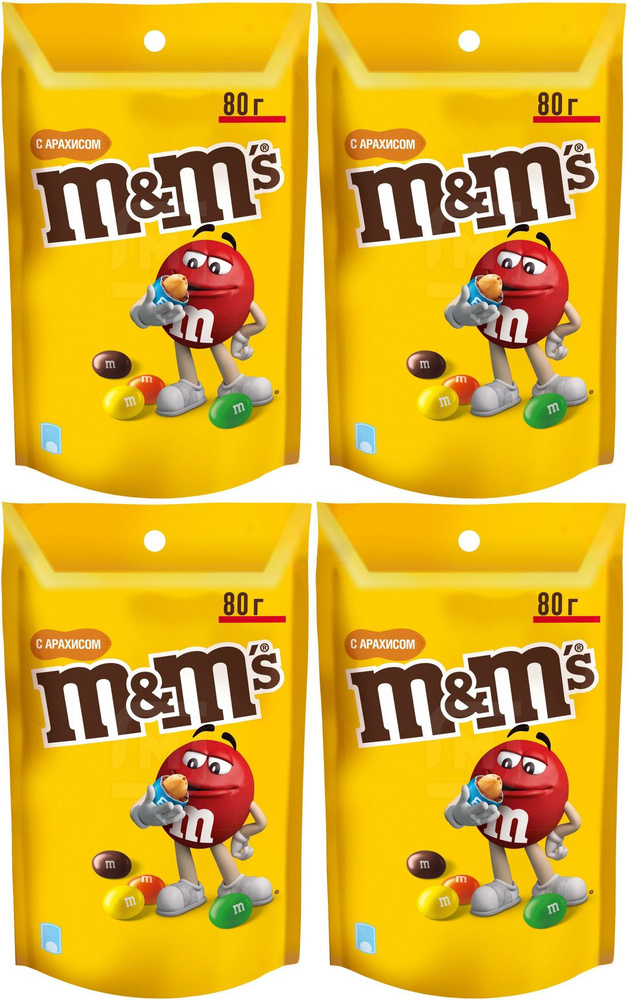 Драже M&M's с арахисом, комплект: 4 упаковки по 80 г #1