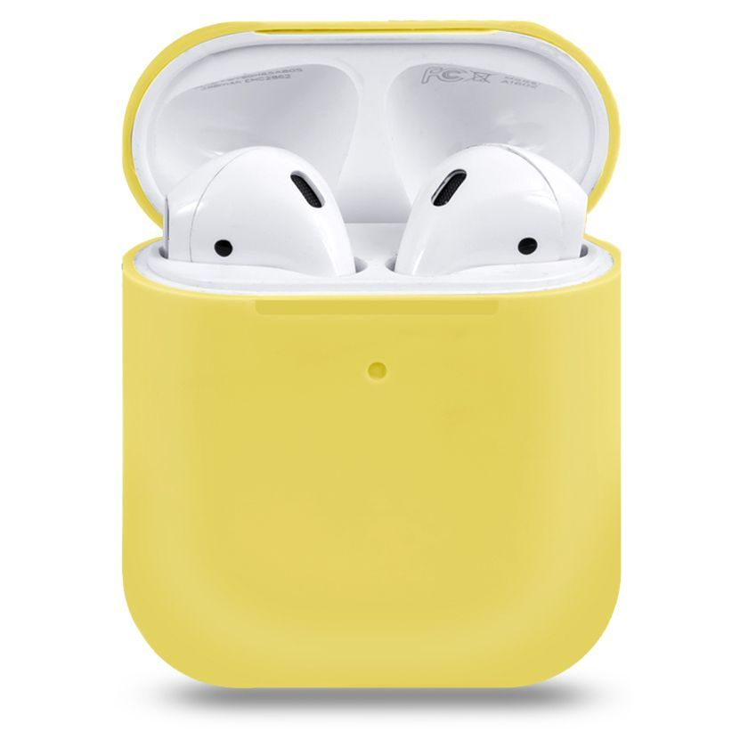 Ультратонкий силиконовый чехол для наушников Apple AirPods 1, 2 / кейс для наушников / жёлтый  #1