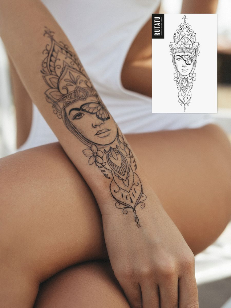 Временная переводная татуировка RUTATU Девушка и бабочка #1