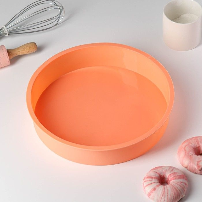 Форма силиконовая для выпечки "Круг", 28х5,5 см, внутренний диаметр 26 см, цвет оранжевый  #1