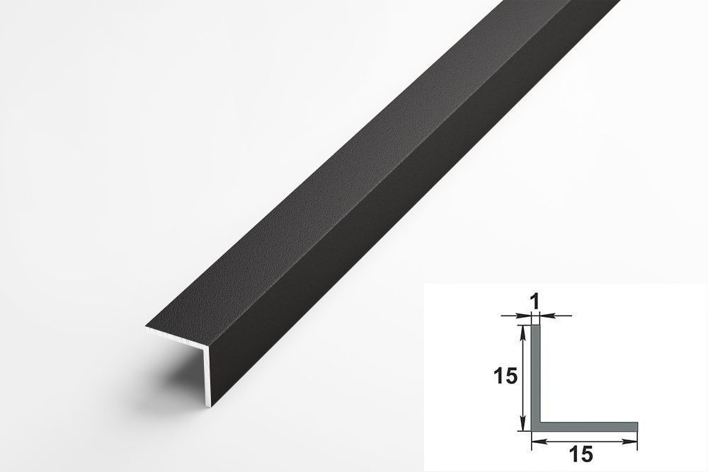 Уголок алюминиевый 15x15 мм, длина 2,7 м, профиль угловой внешний Лука УП 04-27, окрас черный 015  #1