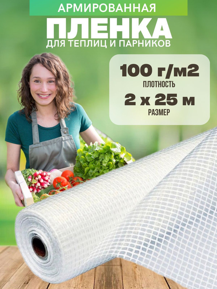 Vesta-shop Армированная пленка Полиэтилен, 2x25 м, 100 г-кв.м, 1 шт  #1