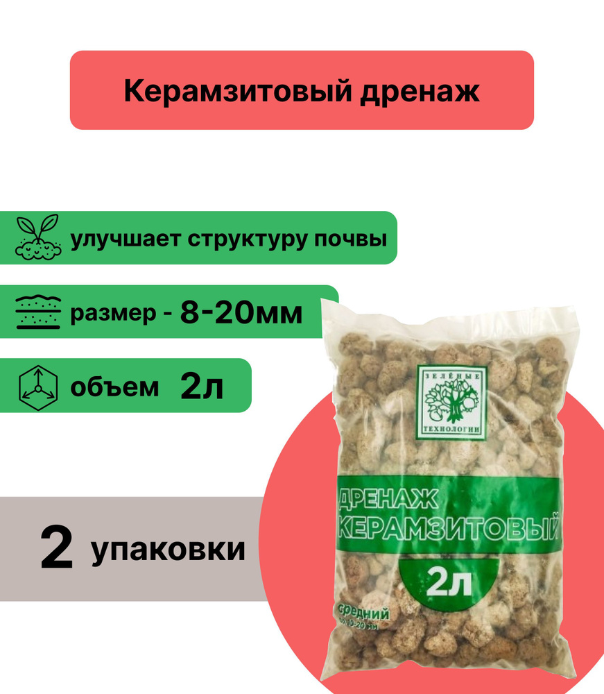 Керамзитовый дренаж, фракция 8-20 мм, 2л (2 упаковки), для применения в садово-огородных хозяйствах и #1