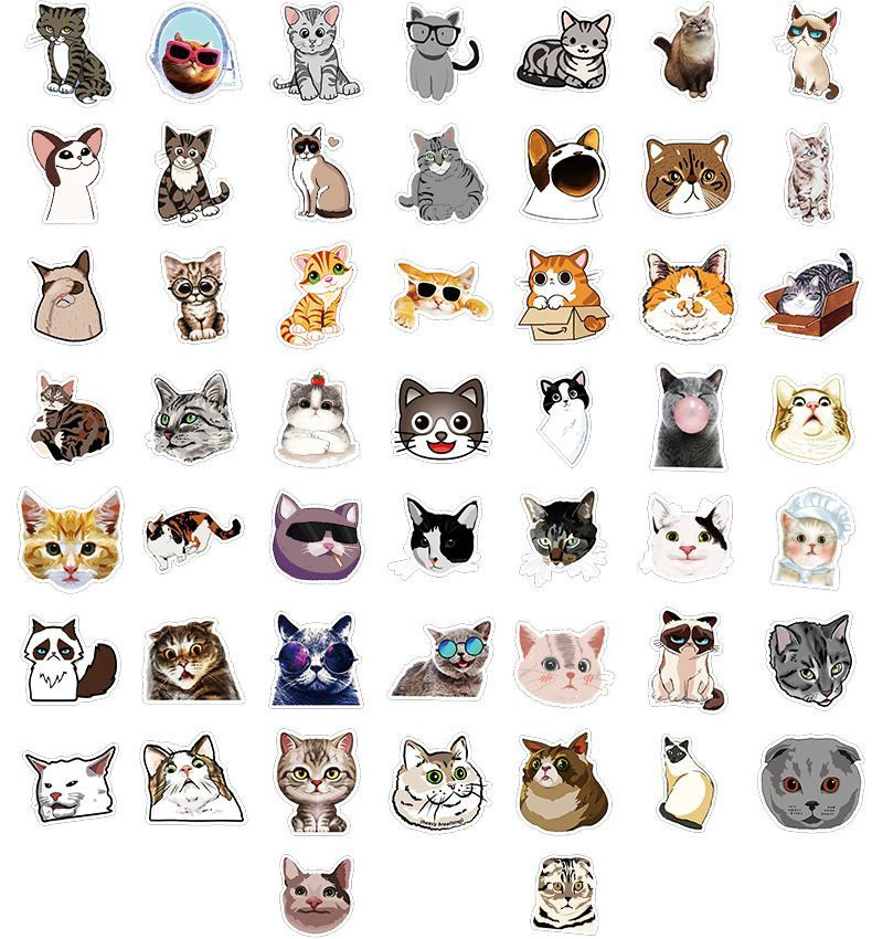 Набор многоразовых наклеек стикеров для декора Любимые котики и их настроение настроение, 50 шт  #1
