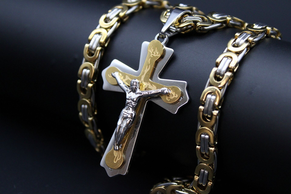 Цепочка с православным крестиком. Бижутерное украшение. Сталь.  #1